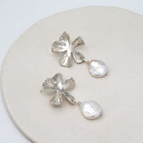 Silver Petal & Pearl Earrings