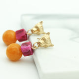 Ingwe Fuchsia Agate & Mango Jade Earrings