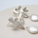 Silver Petal & Pearl Earrings