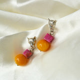 Silver Ingwe Fuchsia Agate & Mango Jade Earrings