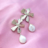 Silver Petal & Pearl Earrings