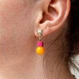 Silver Ingwe Fuchsia Agate & Mango Jade Earrings