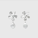 Silver Petal & Pearl Earrings