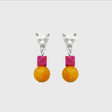 Silver Ingwe Fuchsia Agate & Mango Jade Earrings