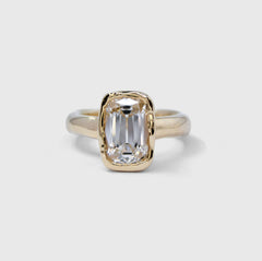 Adore engagement ring with an old-cut lab-grown diamond in an organic bezel setting on a 9ct yellow gold band