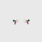 Bloom Studs, an opal, a marquise pink tourmaline and a lab-grown emerald clustered in gold claw settings