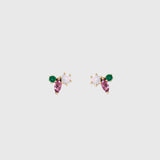 Bloom Studs, an opal, a marquise pink tourmaline and a lab-grown emerald clustered in gold claw settings