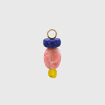 Cobalt Crush Hoop Charm, a lapis lazuli rondelle above an oval apricot thulite and a Korean peridot on a gold loop