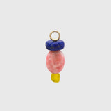 Cobalt Crush Hoop Charm, a lapis lazuli rondelle above an oval apricot thulite and a Korean peridot on a gold loop