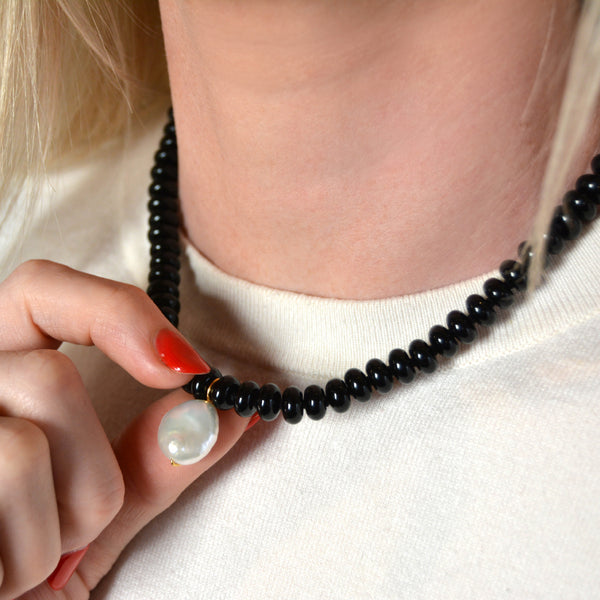 Onyx & Wonky Pearl Granny Bead Necklace