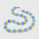 Jade & Agate Granny Bead Necklace, alternating sky-blue jade and butter-yellow agate beads with a gold clasp