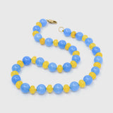 Jade & Agate Granny Bead Necklace, alternating sky-blue jade and butter-yellow agate beads with a gold clasp