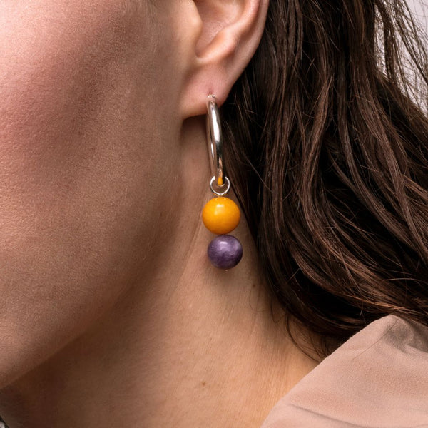 Mango Jade & Lepidolite Hoop Charm