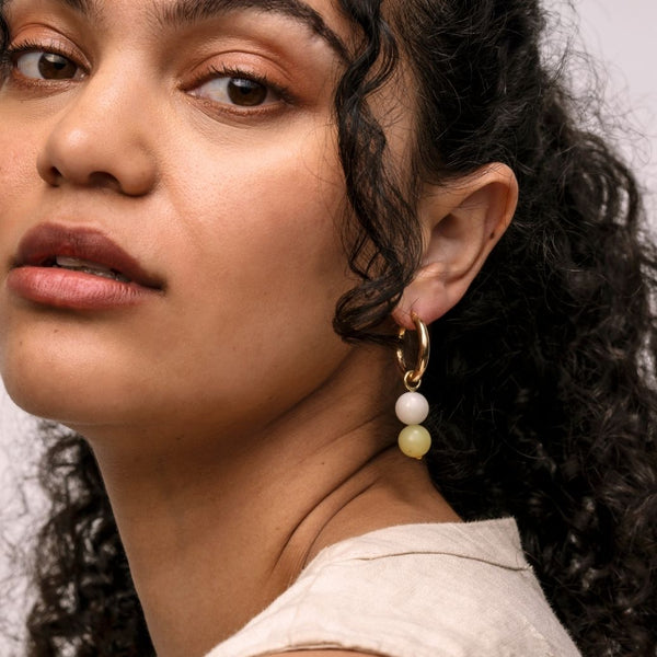White Jade & Pistachio Hoop Charm