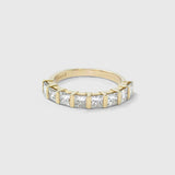 Nouveau wedding band in 9ct yellow gold with 3mm lab-grown princess-cut diamonds in bar settings