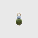 Wild Sage Hoop Charm, a pale blue angelite bead above a round green Canada jade bead on a gold loop