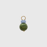 Wild Sage Hoop Charm, a pale blue angelite bead above a round green Canada jade bead on a gold loop