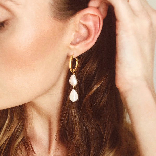 Double Wonky Pearl Hoop Charm